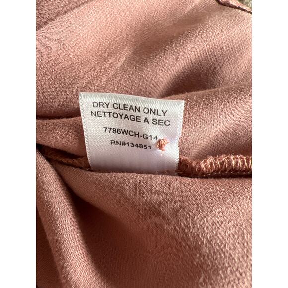 WAYF Women's Long Sleeve Satin Blouse Rose Gold Size Large Button Up Tie Front - Picture 6 of 6